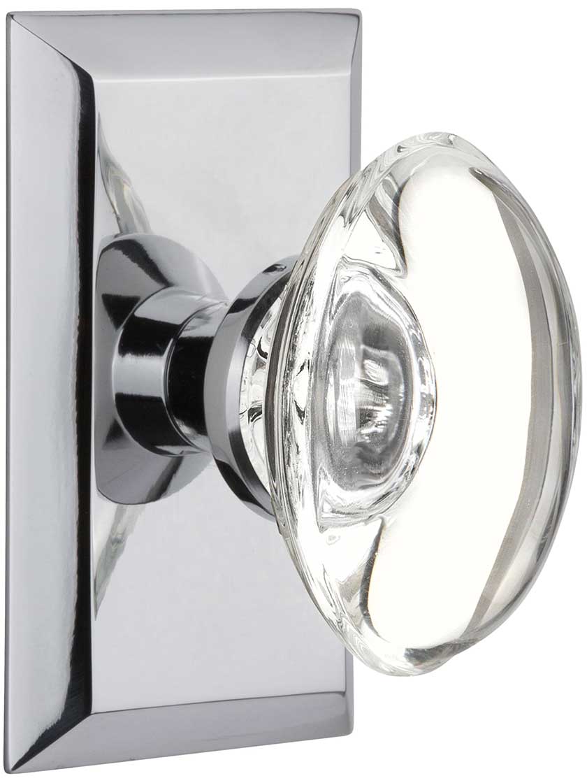 New York Rosette Door Set Oval Clear-Crystal Glass Knobs